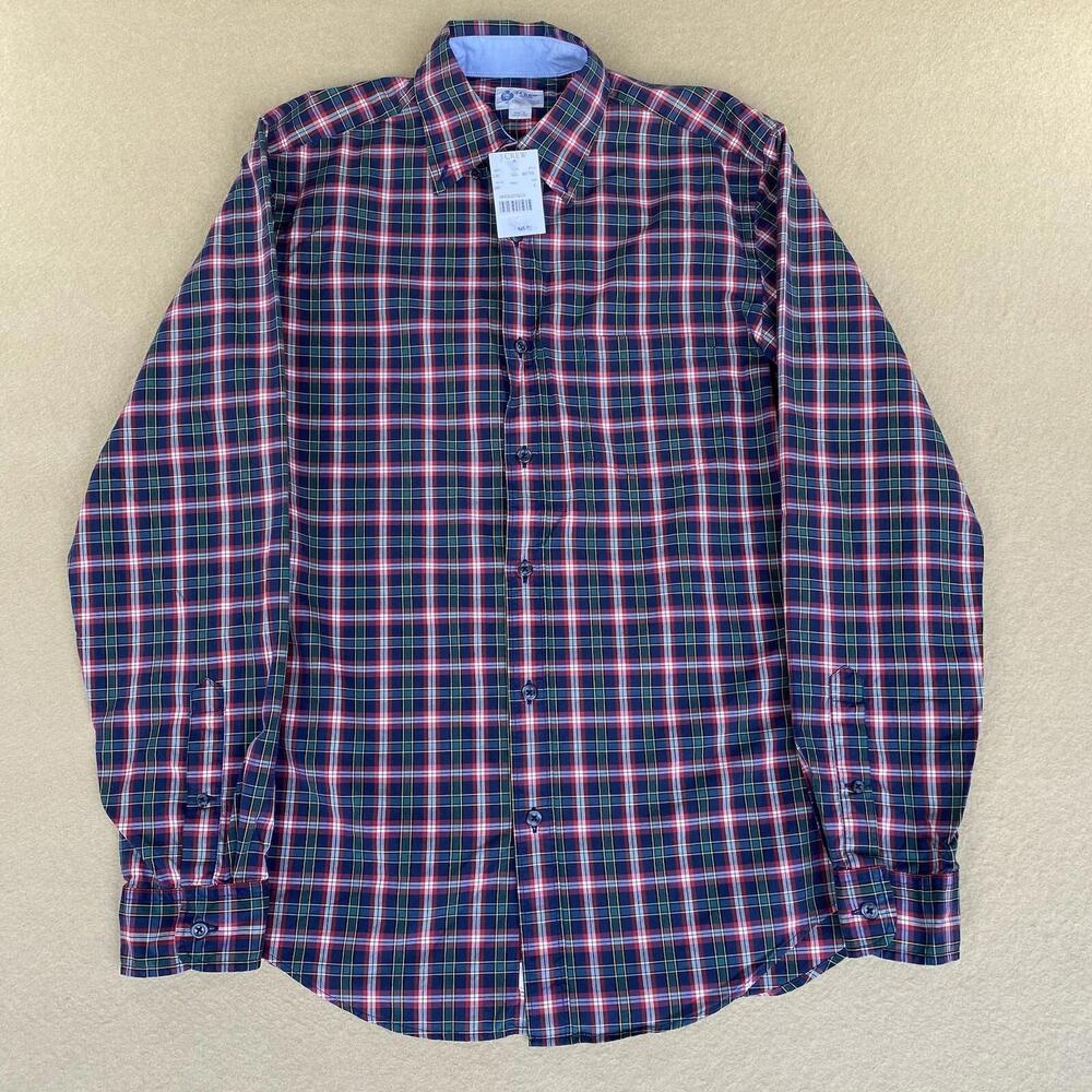 NWT J Crew Button Down Shirt Long Sleeve Plaid Blue Red Mens SMALL MRSP $65